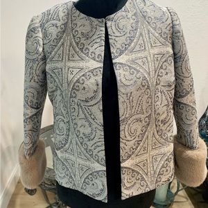 Chico’s Sparkling Silver Threaded Fur Cuffed Jacket
